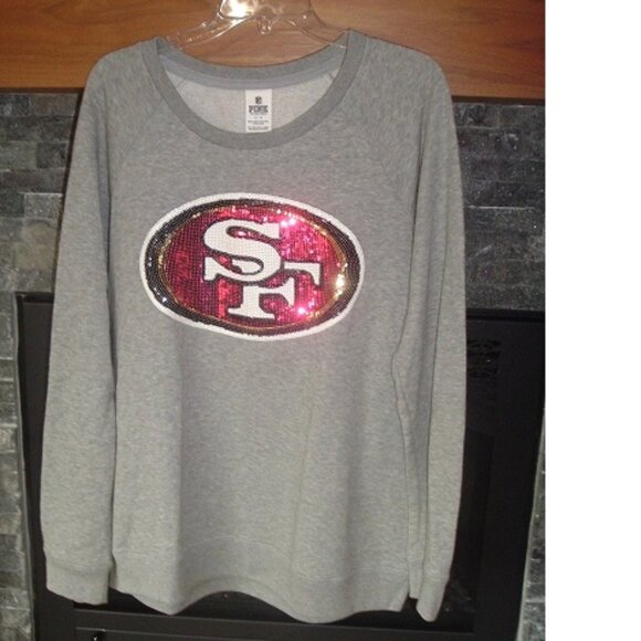 Victorias Secret PINK San Francisco 49ers Sequin BLING Sweatshirt EXCELLENT! L - Picture 1 of 4
